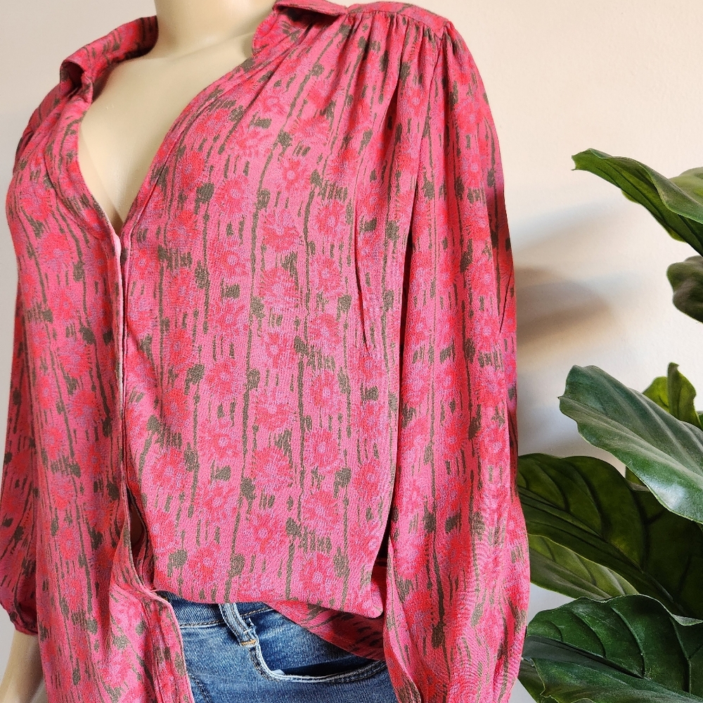 Porridge by Anthropologie Kat Buttondown Blouse Raspberry Pink Size M Women's - Picture 8 of 13